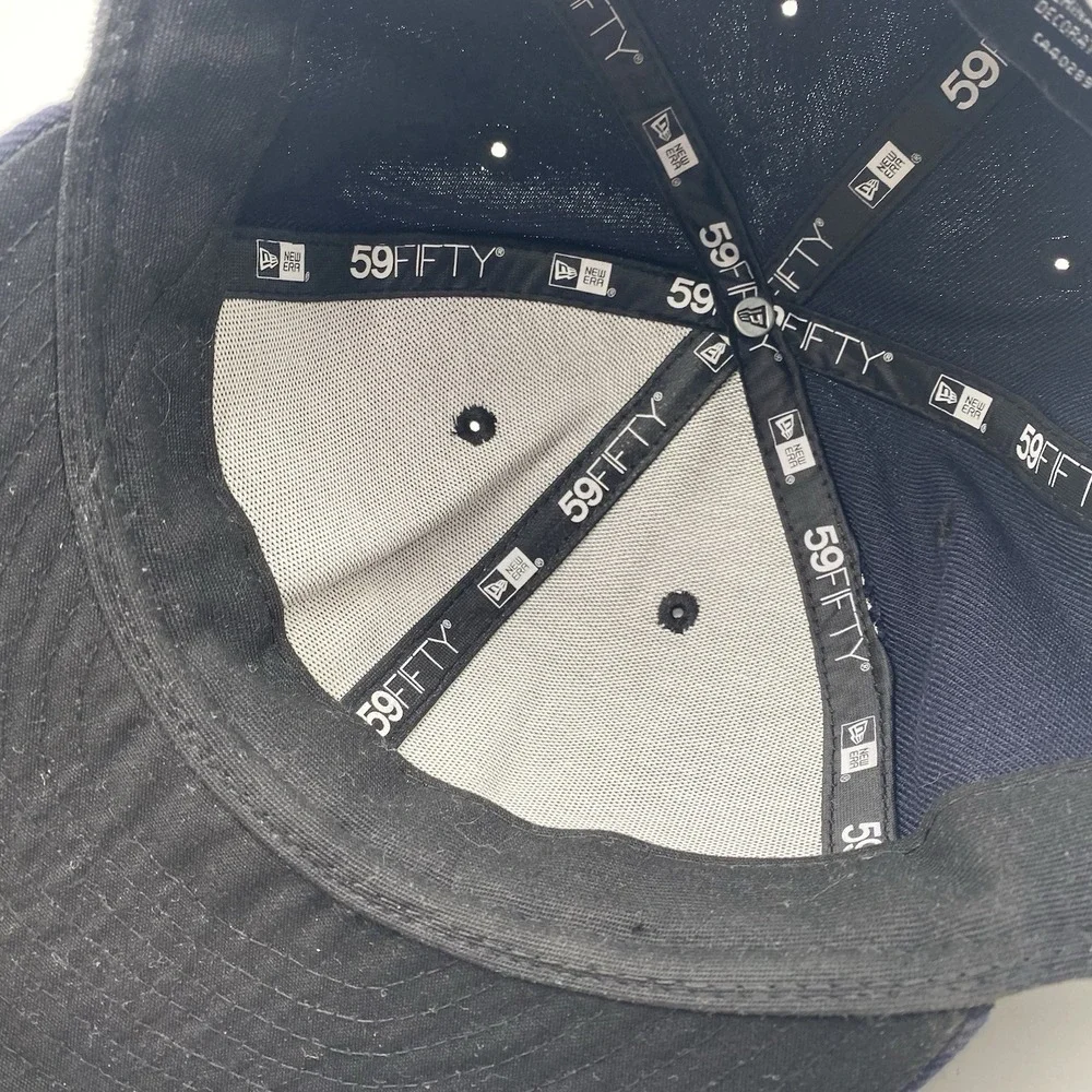 New York Yankees‎ Hat New Era 59Fifty Size 7 1/2 Custom Embroidered Cleaned Blue